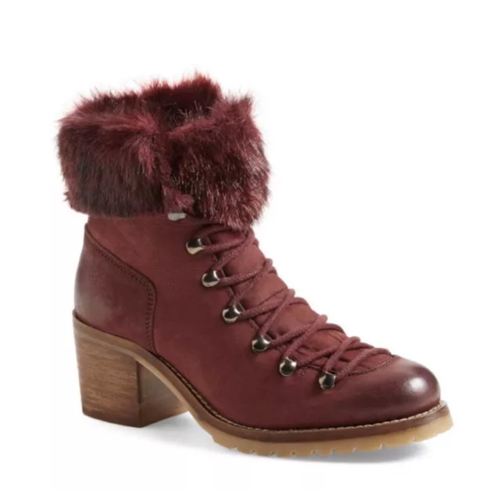 STEVEN By STEVE MADDEN $178 Huck Burgundy Red Fur Trim ankle Booties 8